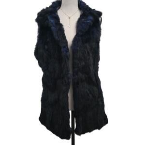 Patrizia Luca Milano 100% Rabbit Fur Vest Black Navy Plush XS Soft Cozy Elegant